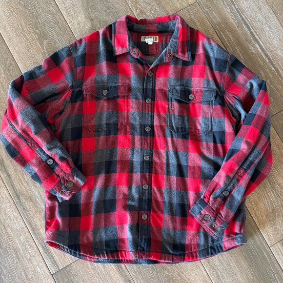 Duluth Trading Co. Men's Flapjack Fleece-lined black/red shirt Jacket size XL - Picture 1 of 9